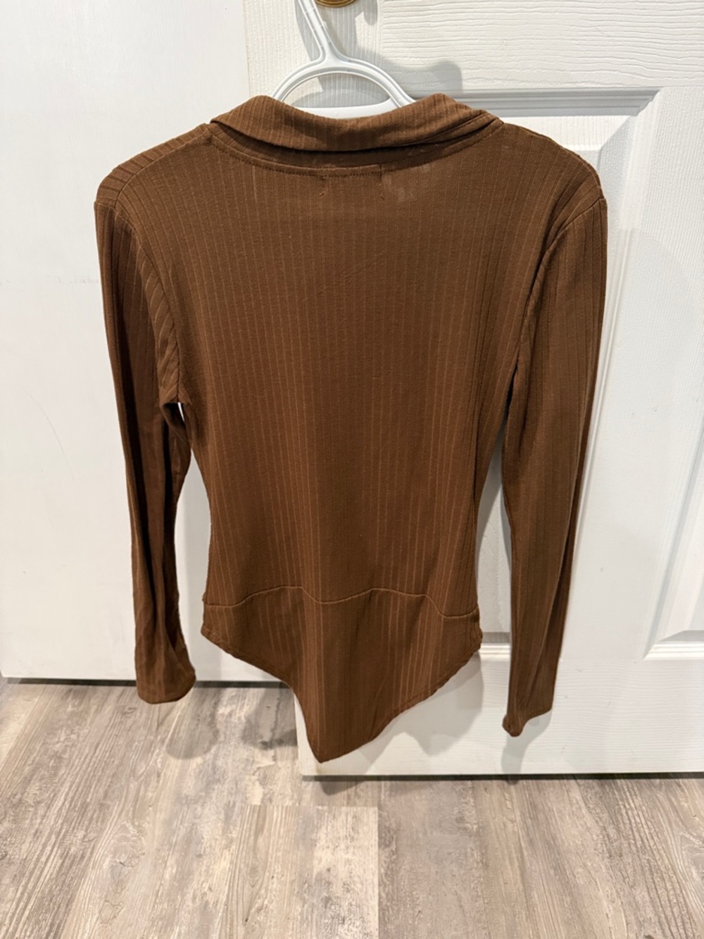 Eclipse Brown Ribbed Ruched Button-Front Bodysuit - Picture 2 of 2